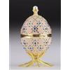 Keren KopalWhite Faberge Egg Trinket Box & Clock fatto a mano con cristalli a...