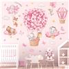 Adesivi Murali Bambini Mongolfiera Rosa Animali Sticker Da Muro Palloncini Fiori