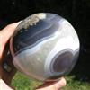 Minerali *** GRANDE SFERA in AGATA PERLA e AMETISTA Brasile 9,5 CM