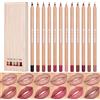 LOPHE Matita Labbra, 12 colori Set di Lip Liner, Penna per Labbra Impermeabile, Ruotabile, Cremosa e Liscia, Non Sbava, A Lunga Tenuta, per Contornare le Labbra, Serie Opaca B