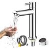 Plstod Rubinetto Solo Acqua Fredda Acciaio Inossidabile, Rubinetto Bagno Lavabo con 60cm Tubo Flessibile, Miscelatore Lavabo Bagno, Rubinetti per Toilette, Cucin