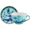 GINORI 1735 TAZZA TE CON PIATTINO, ORIENTE ITALIANO BLU IRIS, FILO ORO