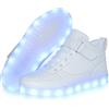 YuanRoad Scarpe da ginnastica unisex con luci a LED con ricarica USB, Bianco High Top, 15 Women/11 Men