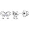 In Season Jewelry Delicato Cz Fiocco Bambino/Neonato/Bambini Orecchini Vite Retro - Argento