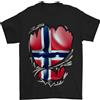 Gil dan T-Shirt Uomo 100% Cotone Con Bandiera Norvegese E Muscoli Strappati