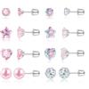 DAILI 8 paia di orecchini in titanio per bambini e ragazze, graziosi orecchini medici ipoallergenici oro argento Flatback orecchini per bambini donna cuore fiore tappo a vite orecchini, Piccolo, Acciaio