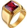 HIJONES Anello da Uomo in Pietra in Acciaio Inossidabile Placcato in Oro Nero con Zirconi Quadrati Grandi Vintage Rosso Misura 29