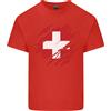 Gildan Torn Svizzera Bandiera Svizzera Giorno Calcio Uomo Cotone Leggero T-Shirt