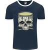 Fruit of the Loom Maglietta Ringer Da Uomo Skull Snare Drum Drummer Drumming FotL