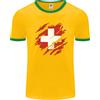 Fruit of the Loom T-Shirt Ringer Da Uomo Con Bandiera Della Svizzera Per Il Giorno Del Calcio FotL