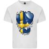 Gildan Palestra Svedese Bandiera Strappato Addominali Svezia Uomo Luce Cotone T-Shirt