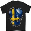 Gil dan T-Shirt Uomo Svedese Con Bandiera Svedese E Muscoli Strappati 100% Cotone