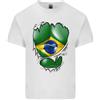 Gildan T-Shirt In Cotone Leggero Per Uomo Con Bandiera Brasiliana E Muscoli Strappati