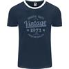 Fruit of the Loom T-Shirt Ringer Da Uomo Vintage 55° Compleanno 1971 FotL Blu Navy/Bianco