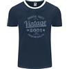Fruit of the Loom Maglietta Ringer Vintage Anno 25 Compleanno 2001 Uomini FotL Blu Navi/Bianco