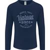 Gildan T-Shirt Vintage 25° Compleanno 2001 Da Uomo Manica Lunga Blu Navy