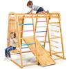 VEVOR Parco Giochi al Coperto, Giocattoli da Arrampicata in Legno, Set da Gioco Montessori da 113 kg con Barra, Altalene, Scivolo, Scala in Corda/Legno, Rete da Arrampicata, Sbarra e Roccia