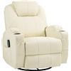 HOMCOM Poltrona Relax Girevole con Funzione Massaggio, Schienale Inclinabile, fino a 150 kg, in Ecopelle, Bianco Crema | Aosom Italy