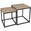 MA MAISON Set 2 Tavolini da Salotto in Metallo con Piano d'Appoggio - Tavolini Moderni per Soggiorno e Living - Effetto Legno (Rovere)