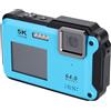 YUEHISY Fotocamera Subacquea, Fotocamera Impermeabile 5K, Doppio Schermo da 64 MP, Zoom 16X, 1200 MAh, Tipo C, Immersione 5 M per Snorkeling Scuba Surf
