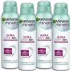 Garnier Mineral Deodorante Spray Ultra Dry 48H, 4 x 150 ml