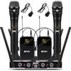 D Debra Audio Sistema di microfoni senza fili Pro DU4004 UHF 4 * 16 canali regolabili Microfoni auricolari lavalier palmari senza fili, ideali per riunioni Chiesa Discorso Festa (2 Palmare 2 Bodypack)