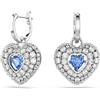 Swarovski Orecchini pendenti Hyperbola, Cuore, Blu, Placcato rodio