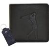Mala Leather Set regalo con portafoglio e portachiavi in vera pelle, blocco RFID, design di calcio, golf, rugby o pesca, in confezione regalo, perfetto per gli amanti dello sport, Nero , Taglia unica, Golf