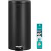 SONGMICS Pattumiera Rotonda, Cestino con 15 Sacchetti Spazzatura, Pedale in Metallo, Secchio Rimovibile in Plastica, Manico, Chiusura Ammortizzata, Acciaio, 30 L, Nero Inchiostro LTB031BZ02