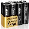 BONAI Batterie Ricaricabili AA ad Alta Capacità 2800mAh, Bonai Pile Ricaricabili Stilo AA 1,2V Ni-MH (1200 cicli, Pre-caricate, confezione da 8)