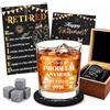 GalaVee Regalo per pensionamento 2026 per uomini, regalo di whisky in pensione, include bicchiere, sottobicchieri, pietre da whisky, carte, scatola di legno, regalo di pensione felice per lui, papà