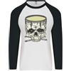 Fruit of the Loom Maglietta Baseball Lunga A Maniche Per Uomo Skull Snare Drum Drummer Drumming