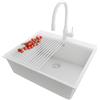PRIMAGRAN Lavandino da Cucina Tutto Bianco 58x50cm, Lavello in Granito a 1 vasca + Rubinetto 38x14cm + Set di accessori, Lavabo da Cucina Incasso al Mobile 60cm - Oslo Top S390