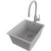 PRIMAGRAN Lavandino da Cucina Tutto Grigio 36x44cm, Lavello in Granito a 1 vasca + Rubinetto 38x14cm + Set di accessori, Lavabo da Cucina Incasso al Mobile 40cm - Venezia Easy Slim S026