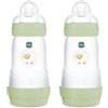 MAM Biberon Easy Start 260 ml (Set da 2), Kit da 2 biberon anticolica per allattamento misto, Riduce le bolle d'aria e il rischio di coliche, Accessori neonati 2+ mesi con tettarella misura 2, Verde