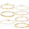 Heclia Braccialetti in oro da donna, 7 pezzi, placcati in oro 14 carati, leggeri, delicati, spessi, sottili, cubani, catenine con graffette, set di braccialetti alla moda, minimalisti, delicati