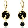YAFEINI Orecchini a forma di gatto in onice nero, in argento Sterling placcato oro 18 carati, regalo per donne e ragazze