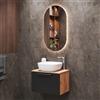 Planetmöbel Astra Set mobili bagno con mobile sottolavabo 60 cm, rovere dorato antracite, senza lavabo da appoggio, specchio (con LED) 50 cm