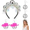 nplaseta Cerchietto per capelli a sfera da discoteca, in argento, con sfera da discoteca, con orecchini, per carnevale, accessori da discoteca, per feste da discoteca, carnevale