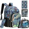 HTgroce 5pcs Zaino Scuola Elementare Bambino Auto da corsa Zainetto Per la Scuola Zaino Per Bambini Seconda Quaderno Set di Cancelleria