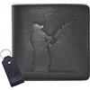 Mala Leather Set regalo con portafoglio e portachiavi in vera pelle, blocco RFID, design di calcio, golf, rugby o pesca, in confezione regalo, perfetto per gli amanti dello sport, Nero , Taglia unica, Pesca