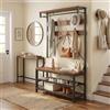 Garvee Appendiabiti da Terra con Scarpiera 3-in-1, Mobile Ingresso con Panca e Asta Appendiabiti, Attaccapanni Industriale con 8 Ganci, Struttura in Metallo, 101,5x40x182,8 cm, Marrone