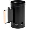 MIO TECK - 1 Accendifuoco Carbone Ciminiera - Accenditore Barbecue Metallo Nero - Starter Carbone BBQ - Ø16cm x 27cm - Manico Legno, Senza Liquidi Infiammabili - Grill Carbonella Campeggio