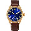 SAN MARTIN NC Orologio da uomo San Martin Bronze Pilot Orologio da uomo meccanico manuale in vetro zaffiro luminoso con fondello trasparente (blue)