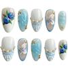 Tastetreasure 30 pezzi 3D boho blu Press on Nails: design a mandorla oceano con conchiglia e perline, fiori in rilievo, unghie artificiali con cuscinetti adesivi e lima da donna.