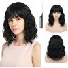 XRVRILE Parrucca corta ondulata nera con frangia ondulata corta Bob parrucca per le donne sintetiche capelli naturali ricci per feste quotidiane carnevale abbigliamento cosplay