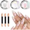 LEDSUUEI Polvere per Unghie Cromata Perla, LEDSUUEI 3PCS Aurora Shimmer Cromo Pigmento Polvere per Unghie, Luce di Luna Sirena Iridescente per Nail Art Manicure Fai Da Te