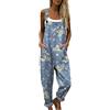 Generico Salopette Donna Estiva Lunga Tuta Intera in Lino e Cotone con Stampa Floreale Boho Chic Jumpsuit Gamba Larga Tasche Bretelle Regolabili Taglie Forti Mare Vacanza Comoda Baggy