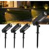 BORDEAG 4 faretti da giardino a energia solare, per esterni, giardino, luce solare, luce bianca calda, per esterni, 2 modalità di illuminazione, IP65, impermeabili, per cortile, giardino, alberi, casa