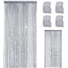 MeYuxg 4 Tenda per Porta con Frange Glitter,100 x 200cm Pannello Tenda a Fili,Effetto Cascata di Rugiada,Divisorio per Camere,per matrimoni, feste,Finestre, Decorazione(Grigio Argento)